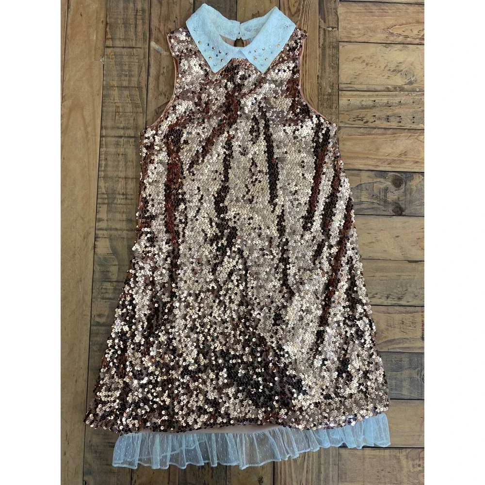 Girl's Sz: 16 Rose Gold Copper Sequin Mini Shift Dress by Beautees